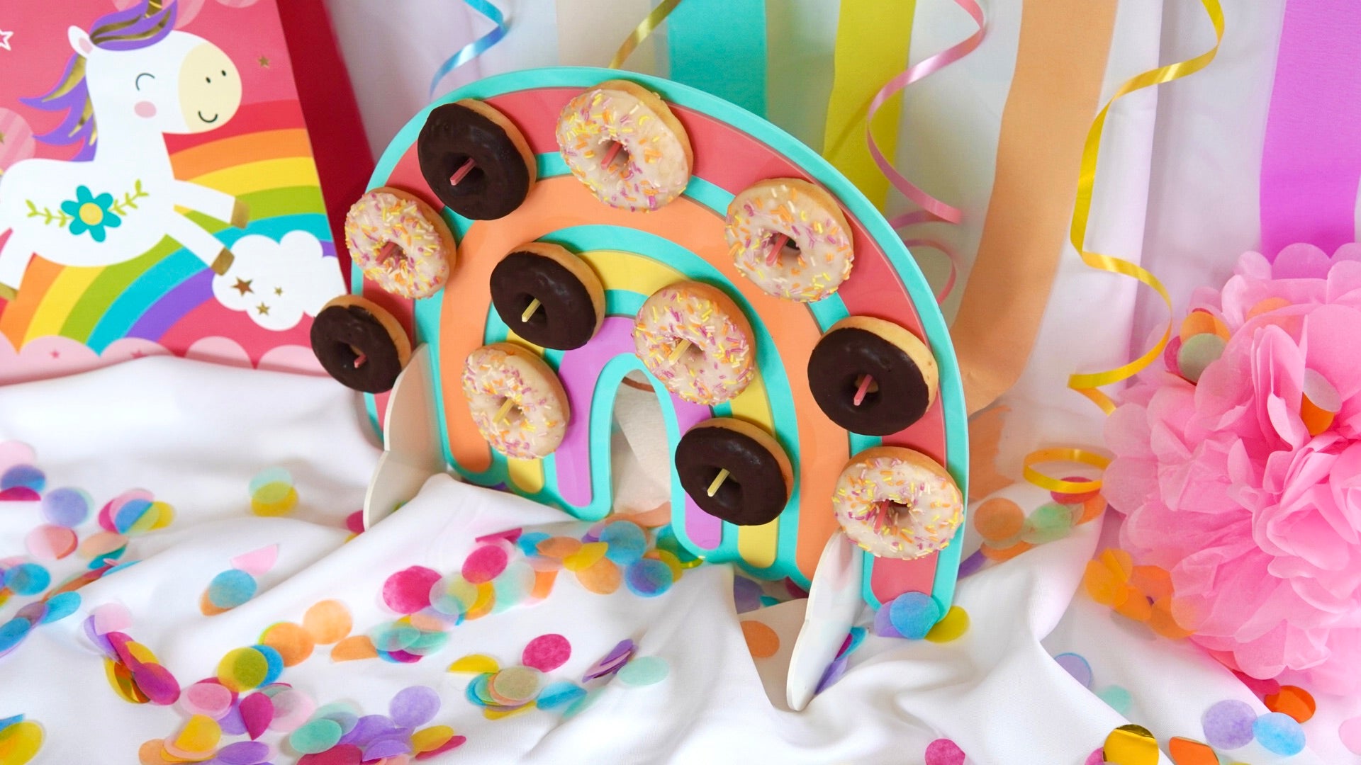 🍩🍦 Coletero De Arcoíris 3.5" Temática Postres, Hecho A Mano, Multicolor, Para Niñas