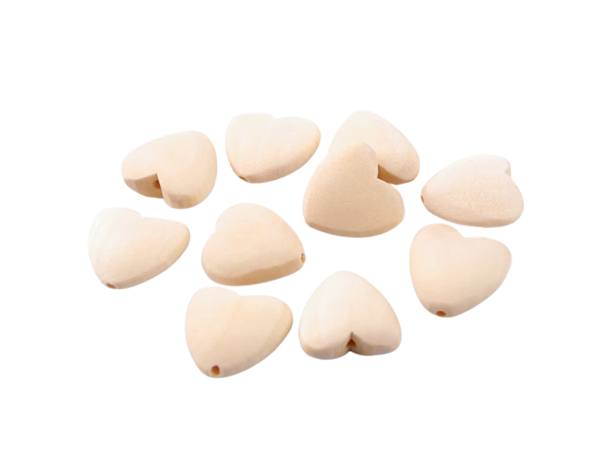 Cuentas de madera Mr Beam, corazón, 2 cm, paquete de 30