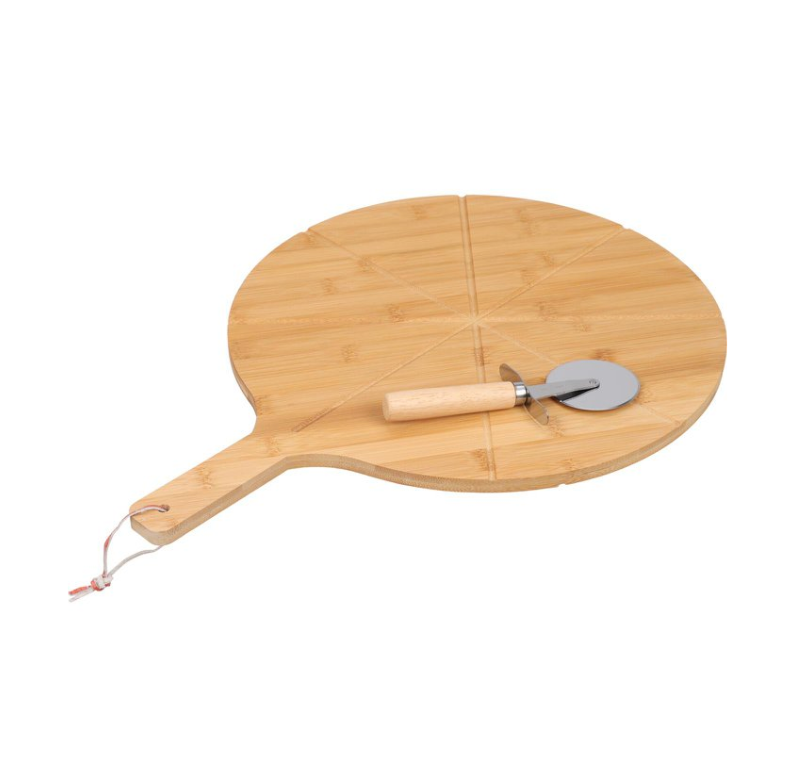 Mr Beam pizza board with pizza cutter, bamboo round, 37cm diameter