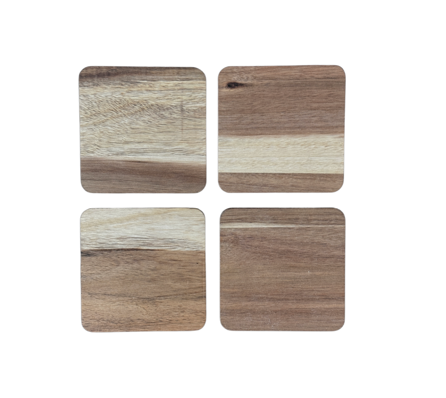 Mr Beam Untersetzer aus Akazienholz – 8er Set (10x10 cm)