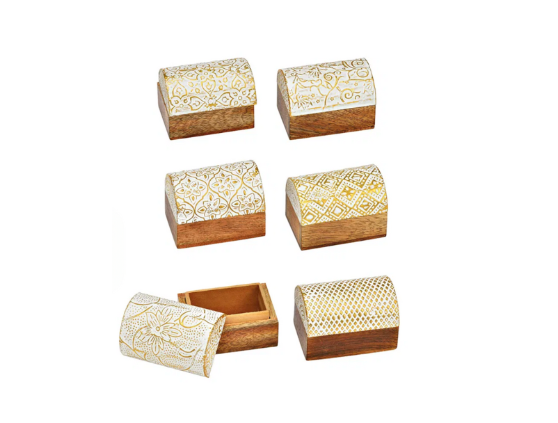 Mr Beam mango wood jewelry boxes, set of 6 (various shapes)