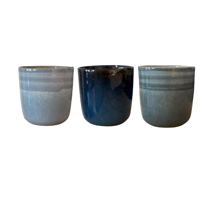Mr Beam stoneware cup set (light blue, blue, grey), 8.5 x 8 cm