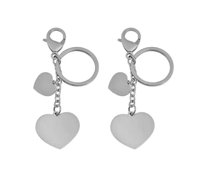 Mr Beam Edelstahl Schlüsselanhänger, Doppel-Herz, 2er Pack