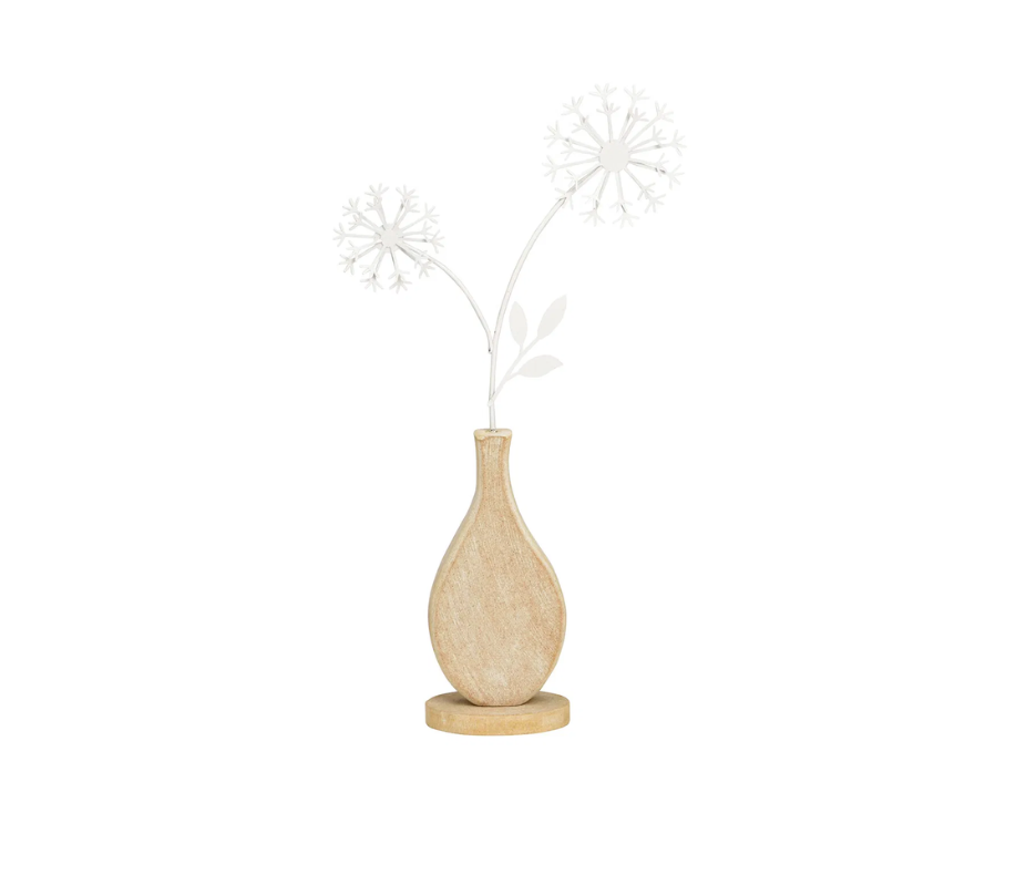 Mr Beam Vase Holz mit Metall Pusteblume, 10x28x4cm